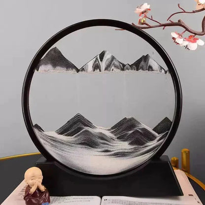 3D Moving Sand Art Picture - Round Glass Deep Sea Sandscape Hourglass for Home & Office Decor